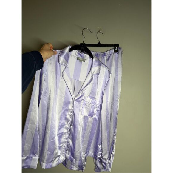 LOFT satin purple stripe notch collar pajama set medium - Picture 4 of 9